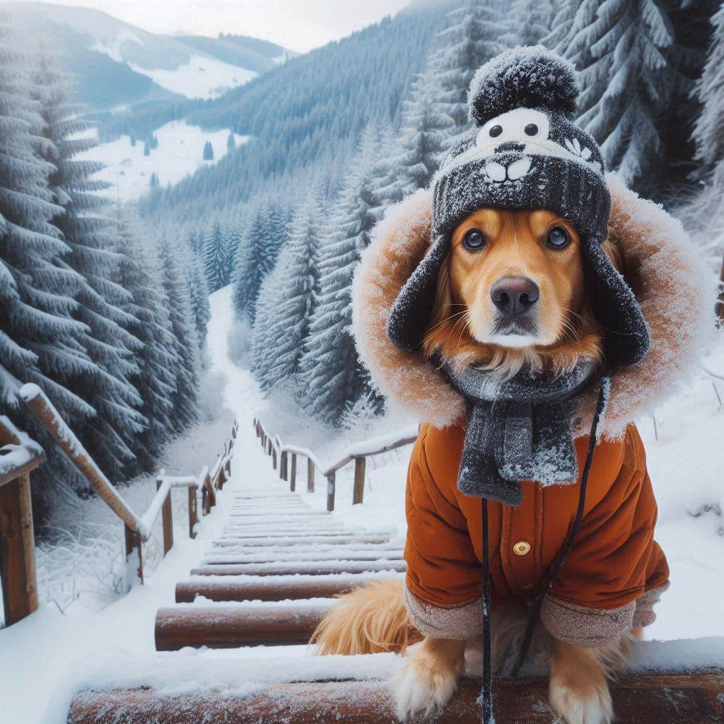 Spielender Hund im Schnee mit passender Winterausrüstung und Bravecto-Schutz