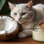 Kokosöl in einem Glas mit einem Löffel – eine natürliche Pflegeoption für Katzen.