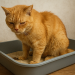 Katze mit Durchfall auf der Katzentoilette