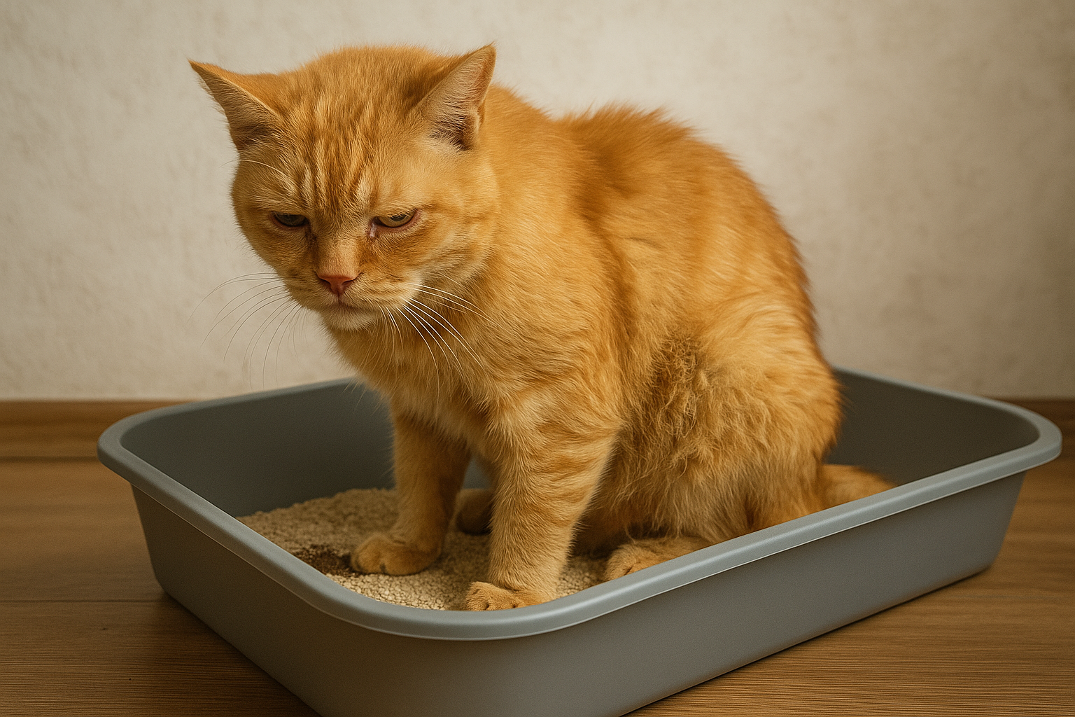 Katze mit Durchfall auf der Katzentoilette