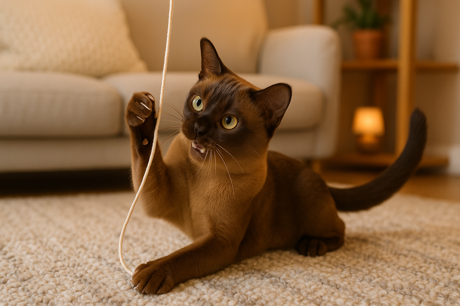 Burma Katze in einer Familie, spielend mit Kindern und Erwachsenen