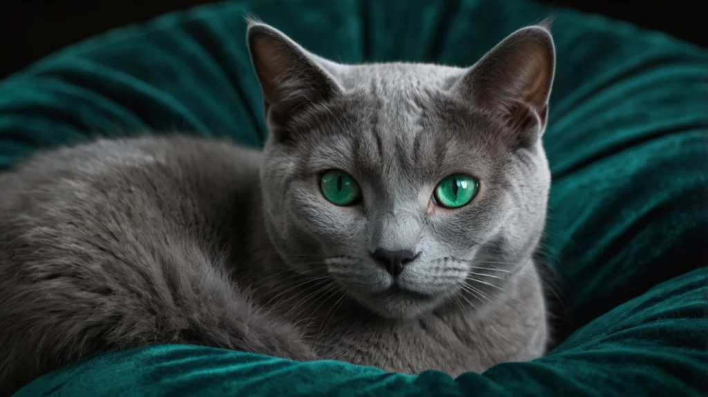 Elegante Russisch Blau Katze mit smaragdgrünen Augen