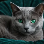 Elegante Russisch Blau Katze mit smaragdgrünen Augen