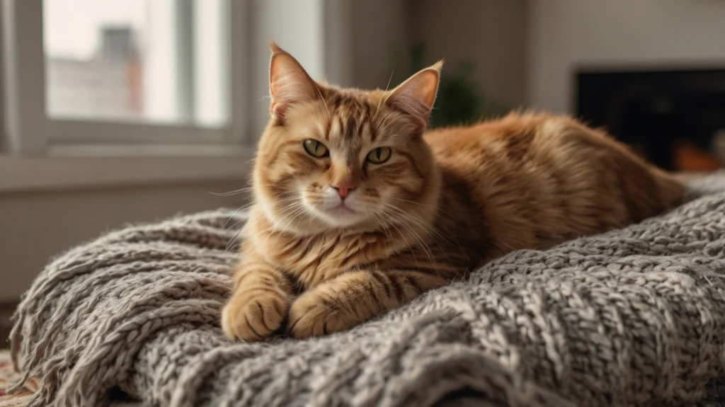 Katze aus dem Tierheim liegt entspannt im neuen Zuhause