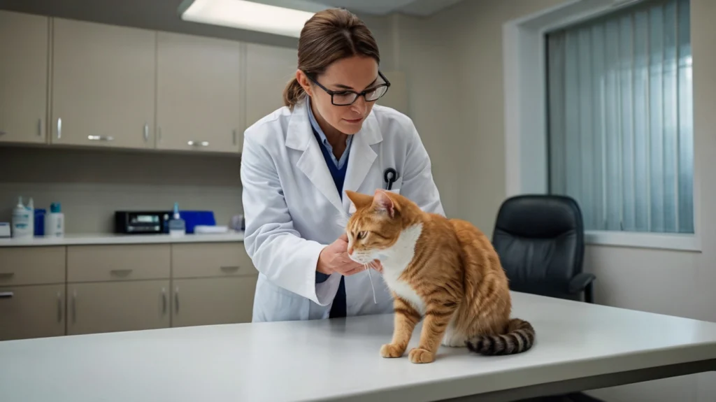 Tierarzt untersucht eine Katze wegen übermäßigem Trinken