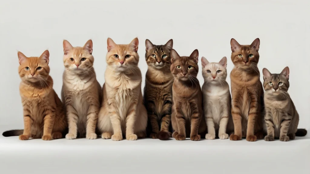 Verschiedene braune Katzenrassen nebeneinander