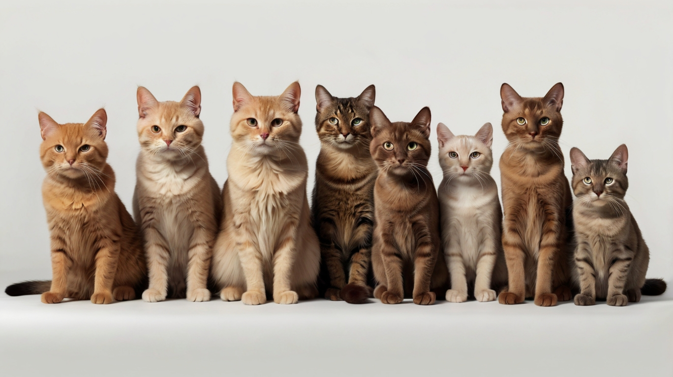 Verschiedene braune Katzenrassen nebeneinander