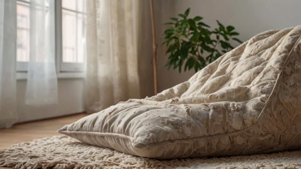 Enzymreiniger wird auf stinkenden Katzen Sitzsack aufgetragen