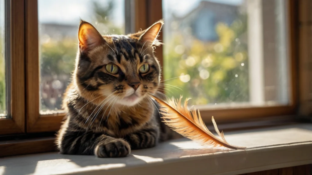 Schildpatt Katze spielt in der Wohnung
