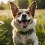 Hund mit Zeckenhalsband auf Sommerwiese