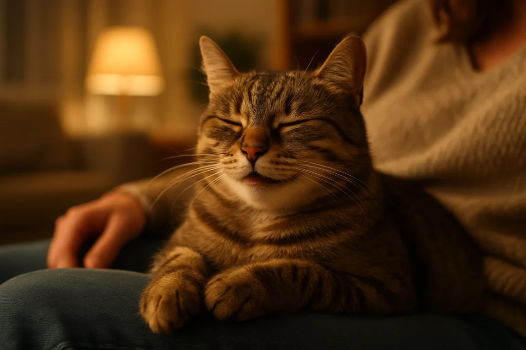 Warum schnurren Katzen beim Kuscheln auf dem Sofa