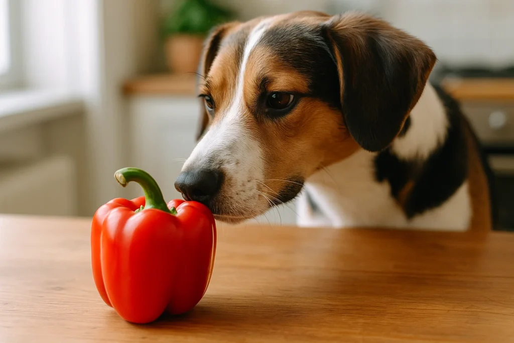 Hund neben roter Paprika – dürfen Hunde Paprika essen?