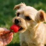 Hund frisst frische Erdbeere – dürfen Hunde Erdbeeren essen