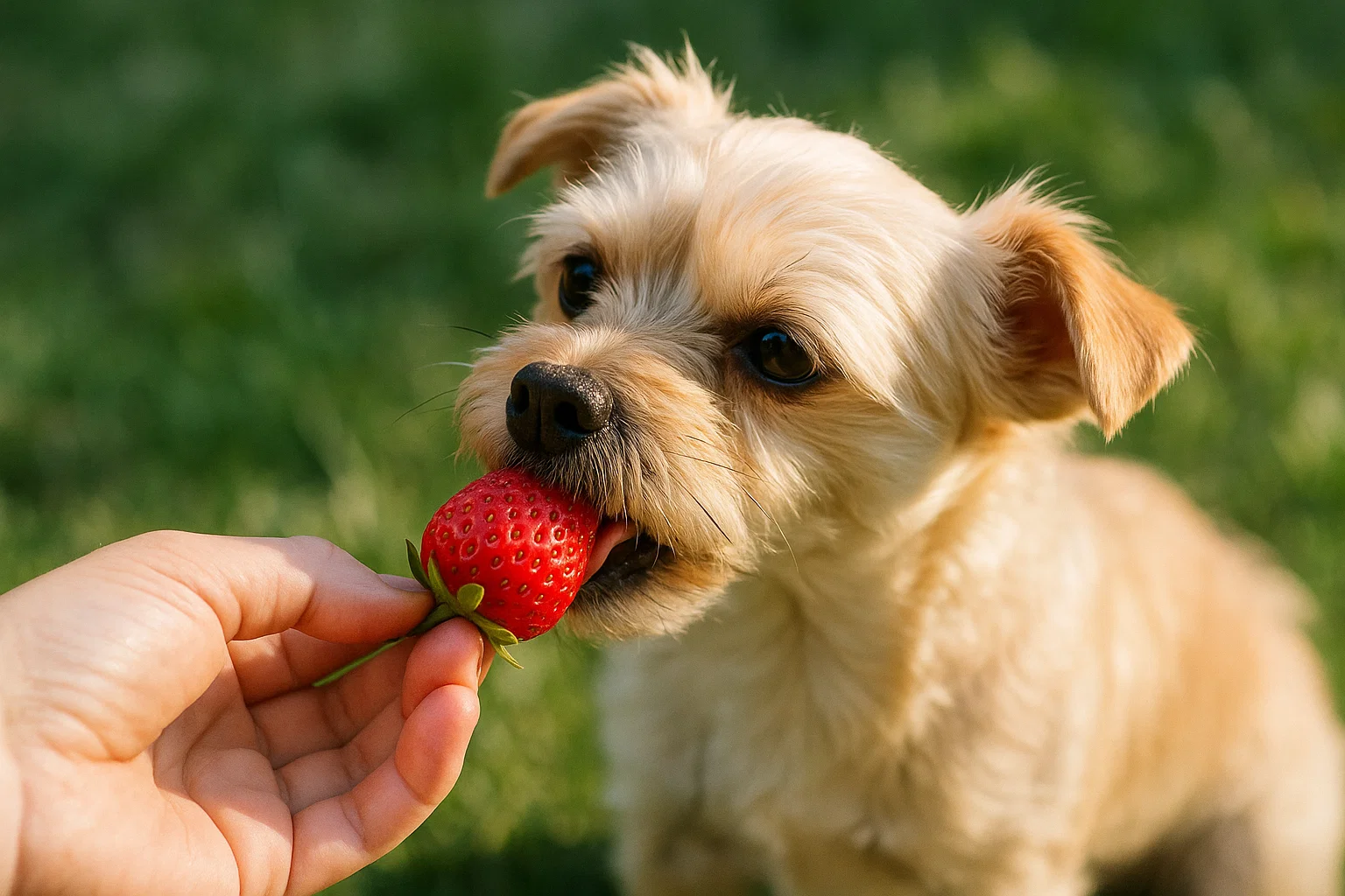 Hund frisst frische Erdbeere – dürfen Hunde Erdbeeren essen