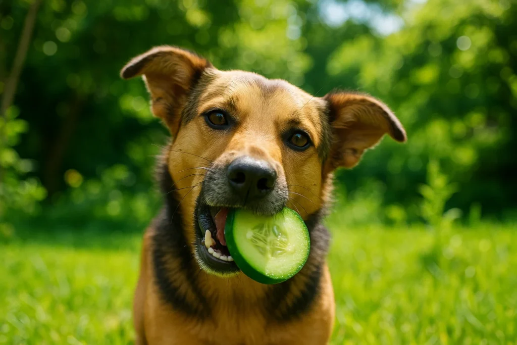 Hund frisst Gurke im Garten – welches Gemüse dürfen Hunde essen