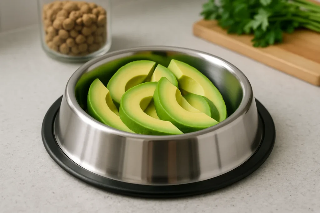 Avocado flesh prepared safely for dogs