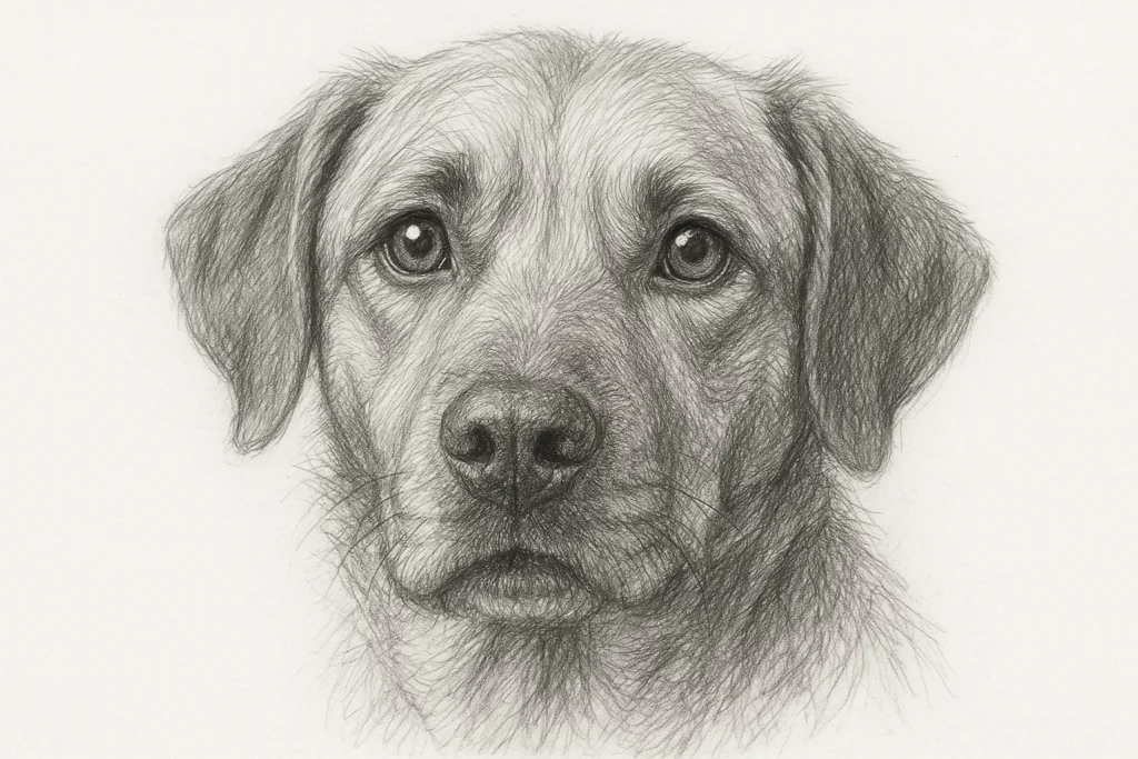 Drawing dog eyes and nose with expressive features