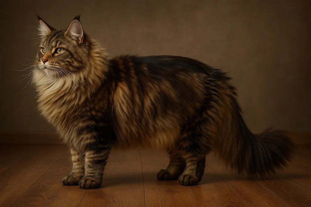 Maine Coon Katze zeigt, wann Katze ausgewachsen ist