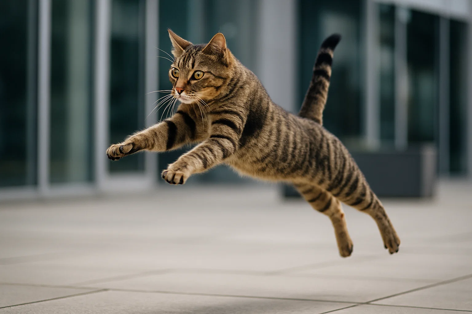 Katze springt elegant – Symbol für Überlebensinstinkt