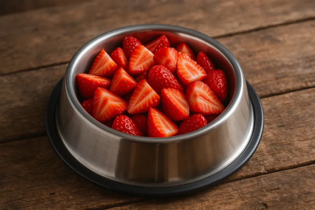 Erdbeeren für Hunde als gesunder Snack auf Holztisch