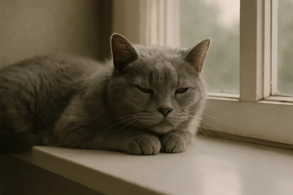 Senior-Katze döst auf Fensterbank – altersbedingter Schlafrhythmus
