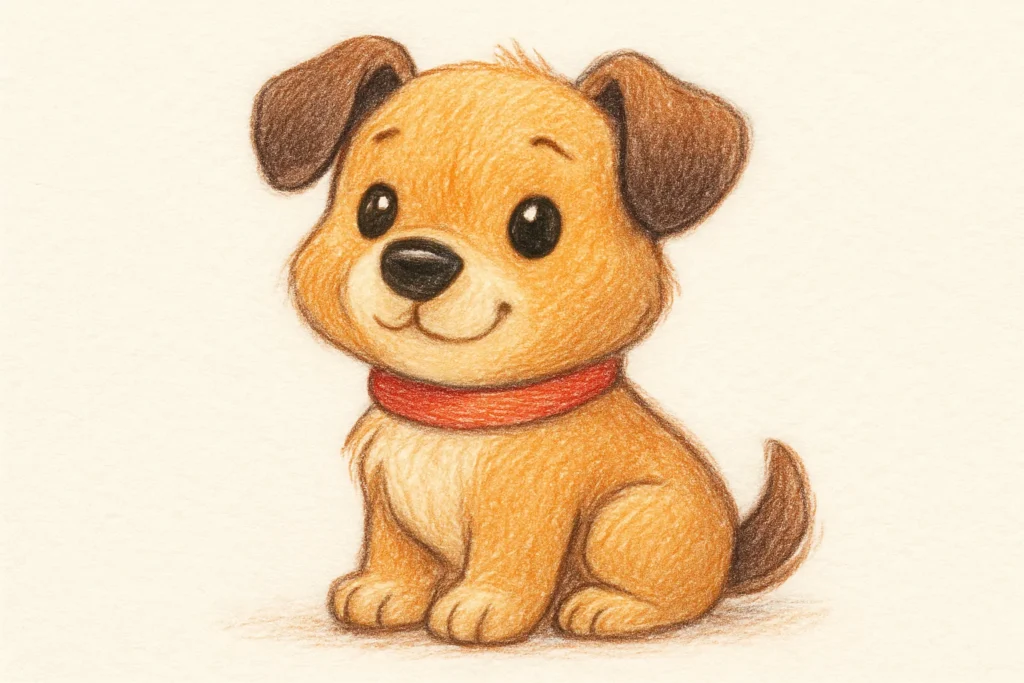 Final colored dog drawing with shading and accessories