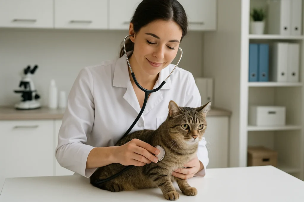 Tierarzt untersucht ausgewachsene Katze