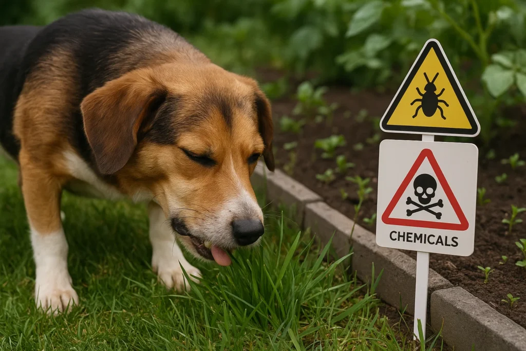 Hund frisst Gras trotz möglicher Gefahren