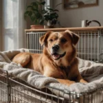 Ruhiger Rückzugsort mit Hundebox im Wohnzimmer