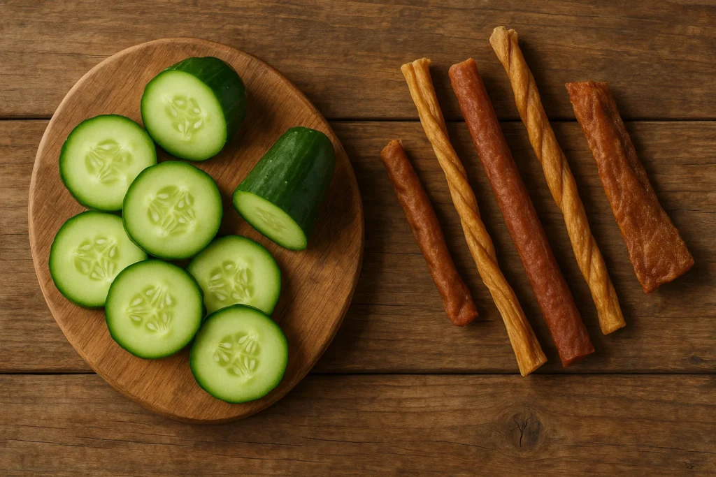 Healthy cucumber snacks prepared for dogs